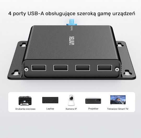Unitek Usb-c Extender To 4× Usb-a Via Ethernet Range Up To 150 M 480mbps