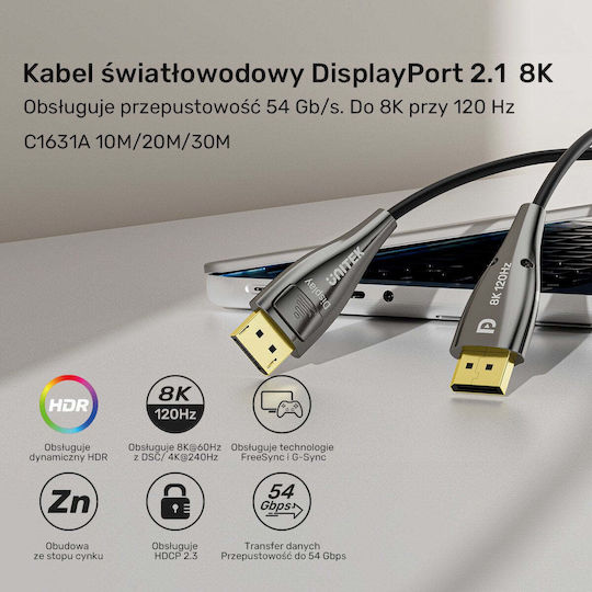 Unitek Cablu DisplayPort Masculin 20m Negru