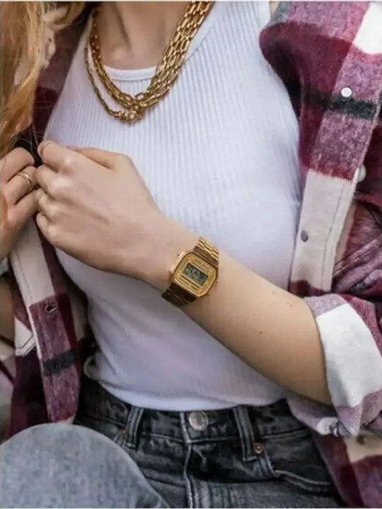 Casio Iconic Дигитален Мъжки Часовник 36.3mm Хронограф На Батерия с Златист Металик Браслет