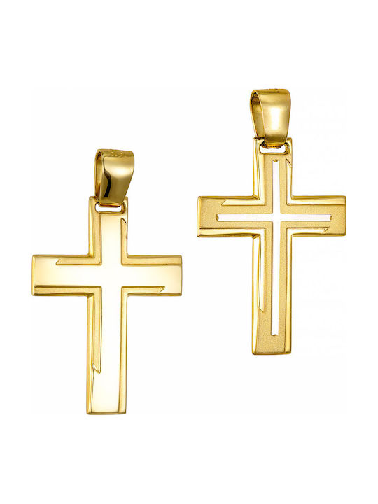 Papoulidis Jewellery Мъжки Златен Кръст 14 Карата Двулицев Без Верижка