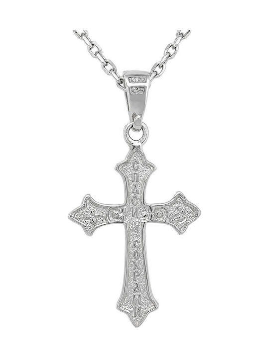 Xryseio Men's Cross with Crucified in Silver Without Chain
