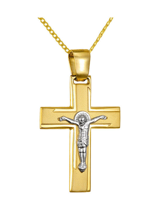 Papoulidis Jewellery Мъжки Златен Кръст 14 Карата Двулицев С Кръстосано Без Верижка