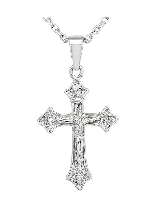 Xryseio Men's Cross with Crucified in Silver Without Chain