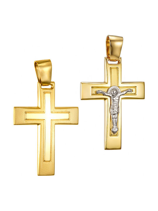 Papoulidis Jewellery Мъжки Златен Кръст 14 Карата Двулицев С Кръстосано Без Верижка