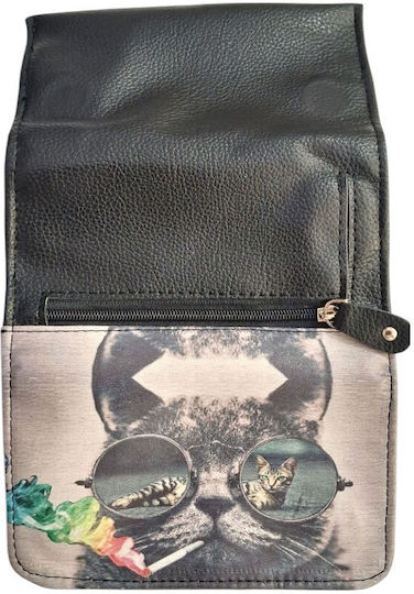 Kalliopi Silver Tabaktasche Künstliches Leder Design Katze 14x8cm