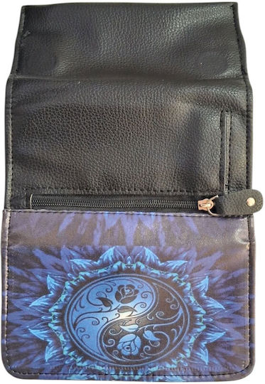 Kalliopi Silver Tabaktasche Künstliches Leder Yin Yang Blau 14x8cm
