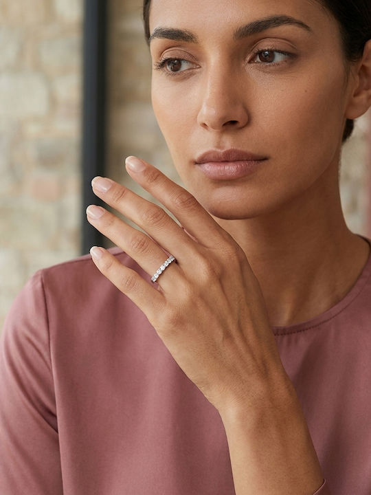 Women's Half Eternity Band Ring with Diamond in 18K White Gold