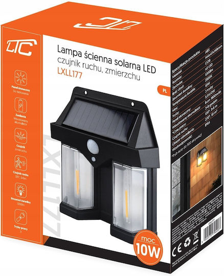 LTC Стенен Соларен Фенер 10W 1200lm с Датчик за Движение и Фотосензор IP54 14.4см