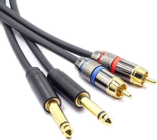 Mozos Kabel 6,3mm Stecker - 2x RCA-Stecker 3m MCABLE-2JT2R