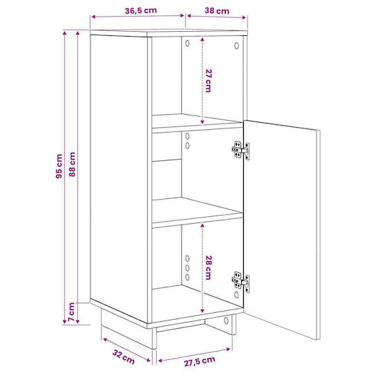 vidaXL Ντουλάπι Ντουλάπι Μπάνιου 36.5x38x95cm Καφέ