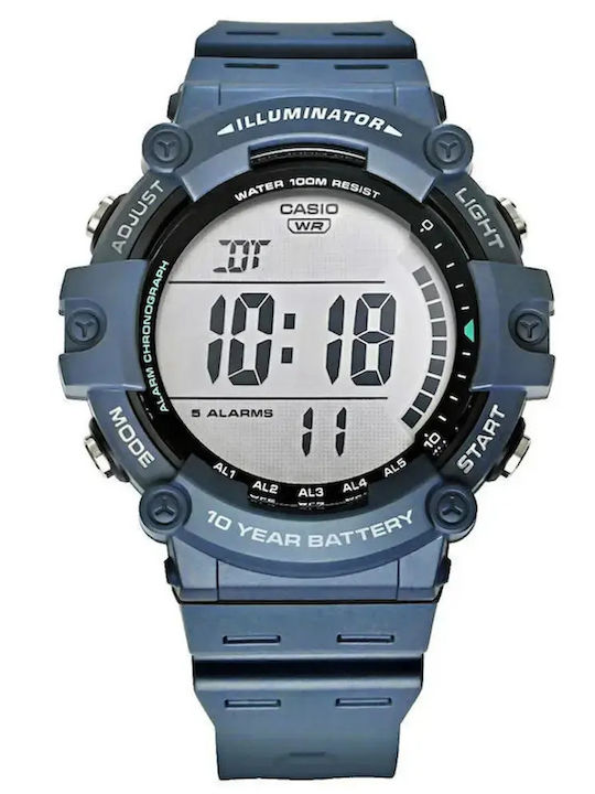 Casio Дигитален Мъжки Ръчен Часовник 54.4mm Хронограф На Батерия с Каучукова Каишка Син / Син