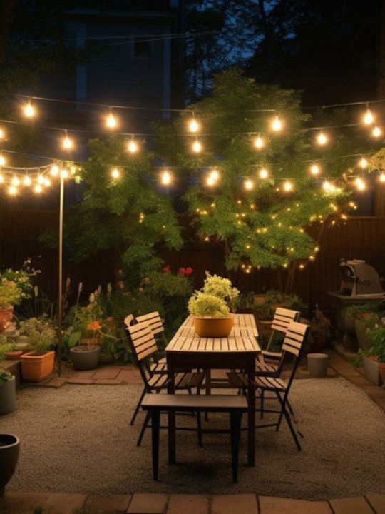 Art Wasserdichte Lichterkette IP65 20m mit 40 E27 Fassungsschrauben Warmweiß
