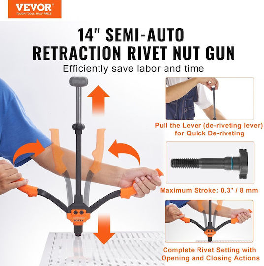 Vevor Rivet Tool Kit 14 Inch 7 Pieces Metric SAE Mandrels 70 Pieces Assorted Rivets 10-24 1/4-20 M6 5/16-18 M8 3/8-16 M10 Durable Carrying Case DIY Repairs