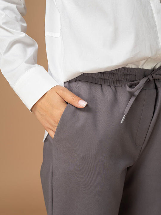 Calypso Women's Fabric Trousers in Relaxed Fit Grey