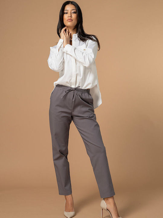 Calypso Women's Fabric Trousers in Relaxed Fit Grey