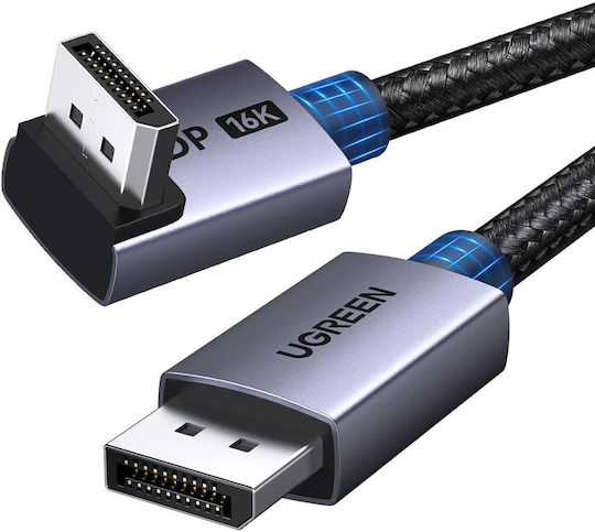 Cablu DisplayPort 2.1 2 m Conector la 90 de grade 80 Gbps 16k 60hz 8k 120hz 4k 240hz Textil împletit Ugreen