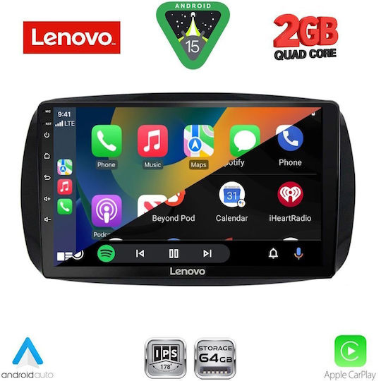 Lenovo Автомобилна Аудио Система За Smart ForTwo 2016-2024 Bluetooth USB Вграден Wi-Fi GPS Apple CarPlay Android Auto С Touch Screen 9"