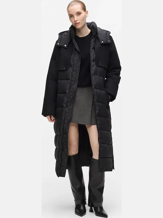 Long Women's Puffer Jacket for Winter Black