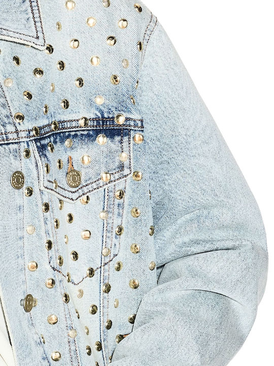 Long Women's Blue Jean Jacket Gold