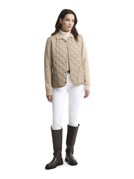 Lange Gestrickte Damen Strickjacke Beige