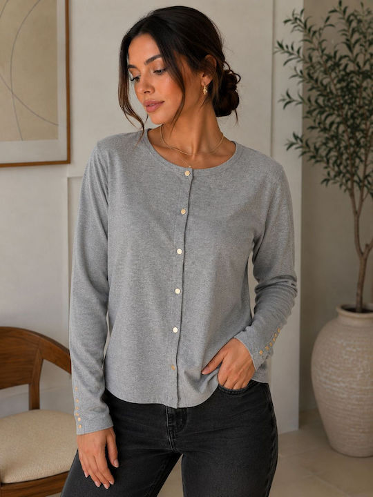Long Women's Cardigan with Buttons Grey