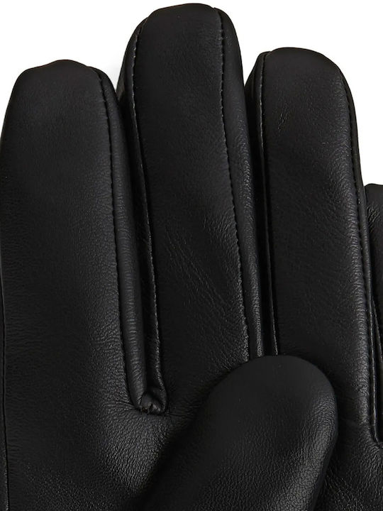 Black Women's Leather Touch Gloves with Fur