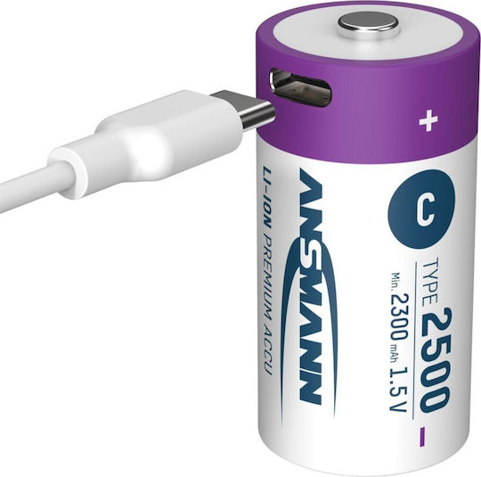 Ansmann Wiederaufladbare Batterien C Li-Ion 2300mAh 1,5V 2 Stück