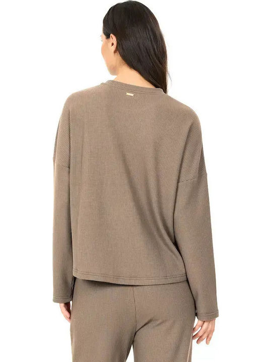 Langärmelige Beige Damenbluse