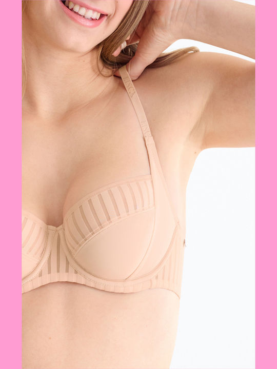Beige Bra Without Padding With Underwire