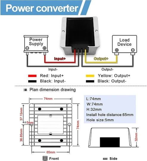 Μετατροπέας Dc 20-72v A 5v 5a