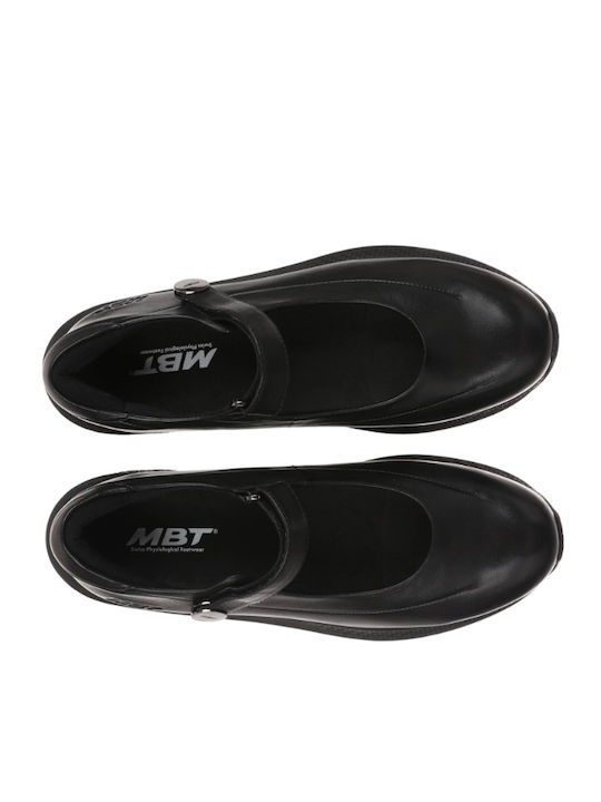 Pantofi Balerini Dama din Piele cu Baretă Negre