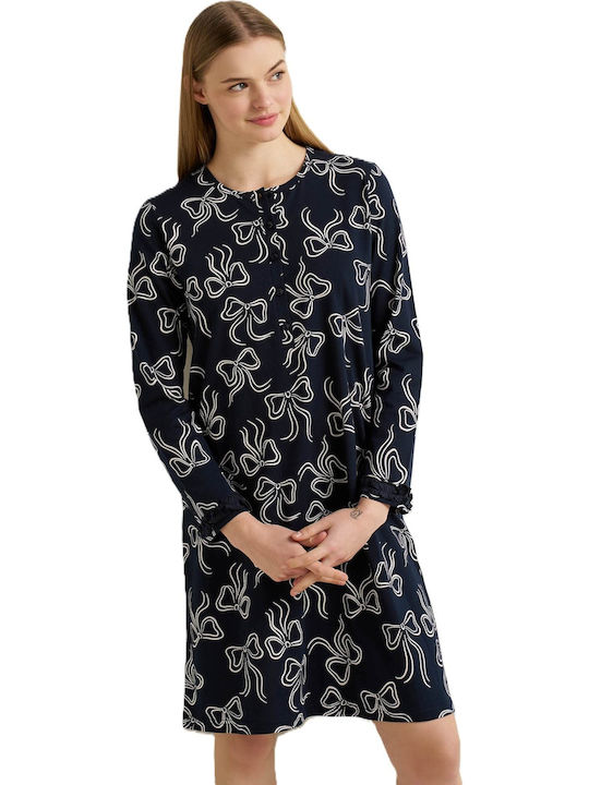 Vamp Winter Cotton Women's Nightgown Blue