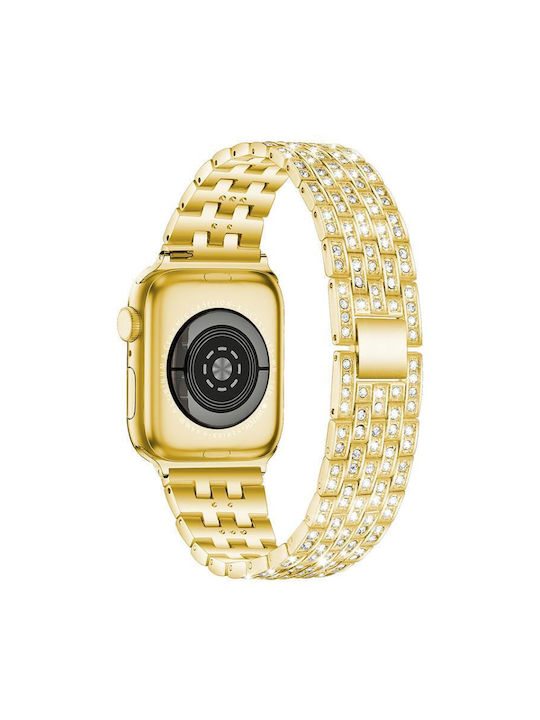 Apple Watch 42 44 45 46 49mm Xdfind Five Beads Full Diamond Metal Каишка Златиста