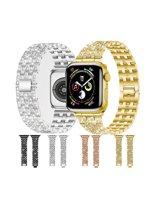 Apple Watch 42 44 45 46 49mm Xdfind Fünf Perlen Voll Diamant Metall Tragbare Bänder Rose Gold