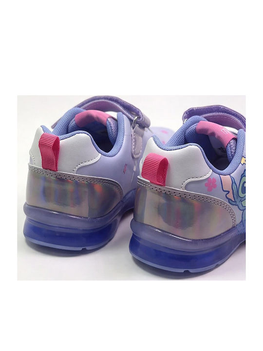Stitch Kids Sneakers with Hoop & Loop Closure & with Lights Purple
