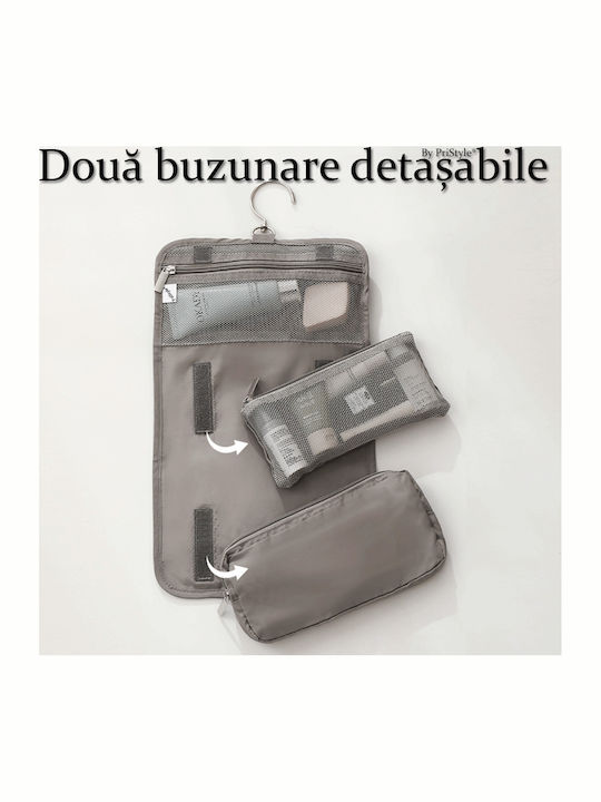 Geantă Organizator Pentru Accesorii De Igienă Și Cosmetice Cu 2 Buzunare Modulare Detasabile Folosibile Independent Prindere Rapidă Și Puternică Velcro Ideală Pentru Călătorii Vacanțe Gri Pristyle