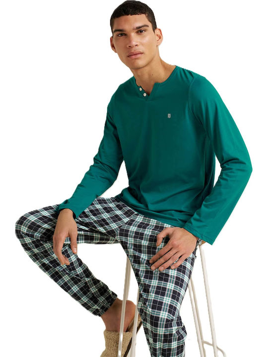Vamp Winter Herrenpyjama Baumwollene Blaugrün Vamp Winter Herrenpyjama Baumwollene Blaugrün