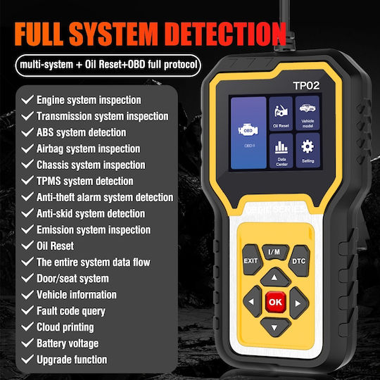 Techstar Tp02 Auto Diagnostic Tester Complete Obd2 System – Full Car Diagnosis Oil Reset Read Clear Dtc Live Data Information