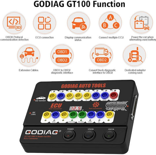 Godiag Gt100 Tester de Protocol OBD Ii Cutie Break Out Interfață de Conectare Ecu Monitorizare Tensiune Extensie de Diagnostic Alimentare Înlocuire Baterie