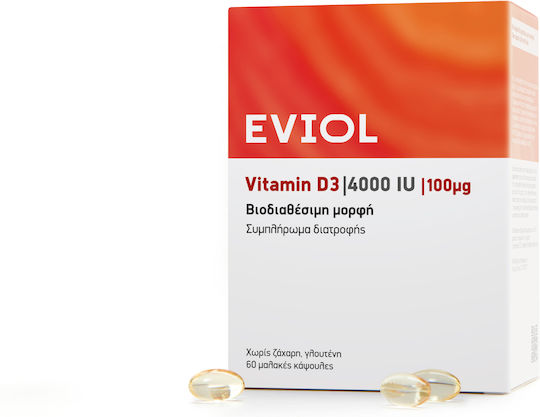 EVIOL Vitamin D3 Vitamin für die Stärkung des Immunsystems und die Gesundheit der Knochen 4000 IE 60 Weiche Kapseln