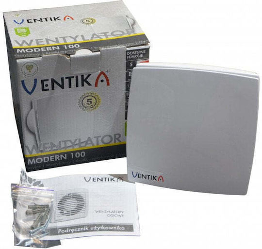 Ventika Επιτοίχιος Εξαεριστήρας Μπάνιου 100mm Λευκός
