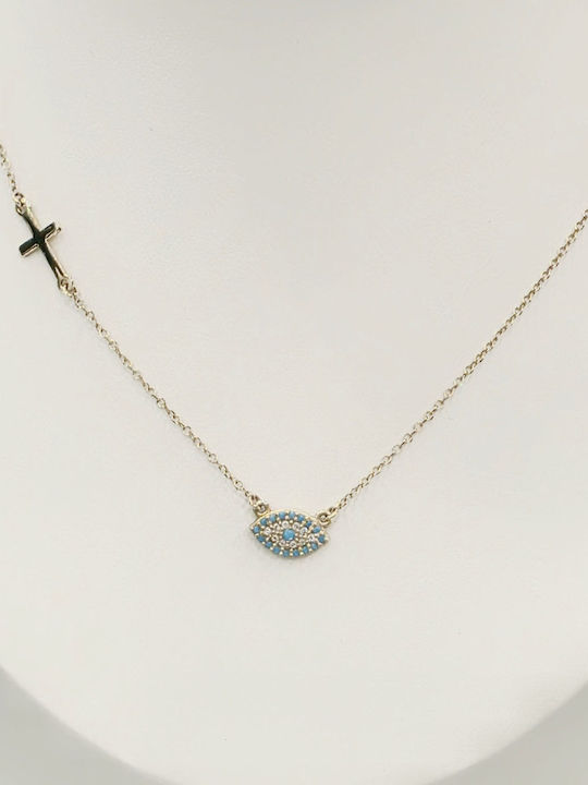 Necklace Eye Made of 14K Gold with Zircon Turquoise Necklace Eye Made of 14K Gold with Zircon Turquoise