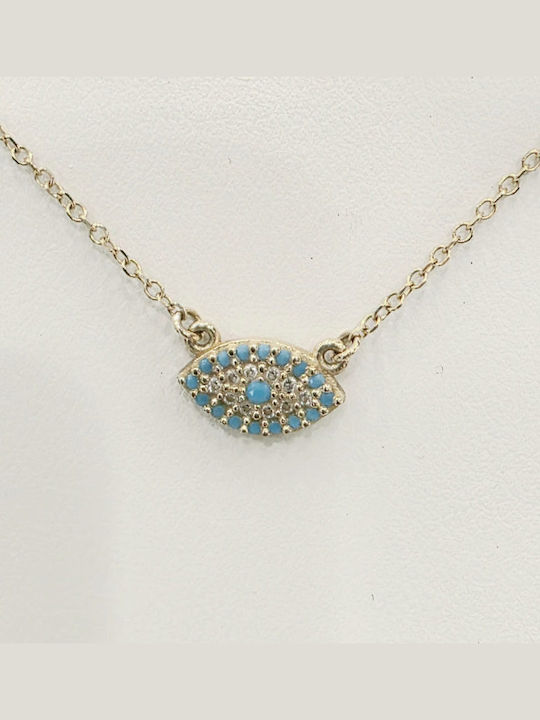 Halskette Mit Auge Aus 14K Gold Mit Zirkon Türkis