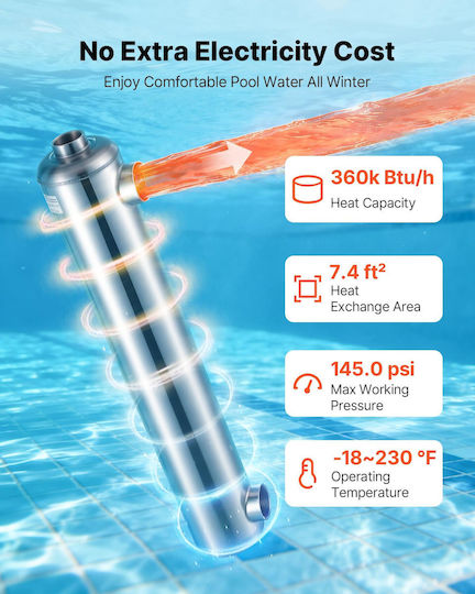 Pool Heat Exchanger Vevor 360k Btu Pool Heater Heat Exchanger 316 Stainless Steel Construction 316 Liters Water Transfer Heating System High Efficiency Spa Hot Tub Indoor Outdoor Silver
