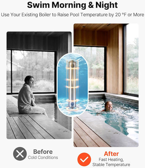 Pool Heat Exchanger Vevor 360k Btu Pool Heater Heat Exchanger 316 Stainless Steel Construction 316 Liters Water Transfer Heating System High Efficiency Spa Hot Tub Indoor Outdoor Silver