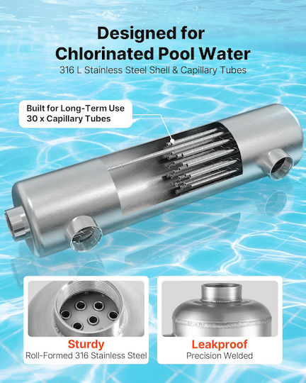 Pool Heat Exchanger Vevor 360k Btu Pool Heater Heat Exchanger 316 Stainless Steel Construction 316 Liters Water Transfer Heating System High Efficiency Spa Hot Tub Indoor Outdoor Silver