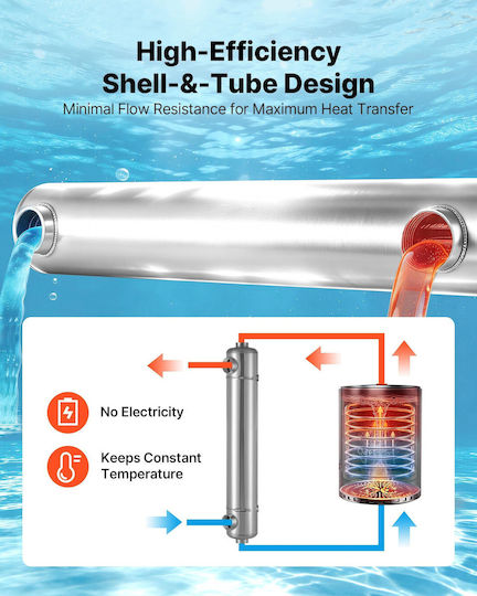 Pool Heat Exchanger Vevor 360k Btu Pool Heater Heat Exchanger 316 Stainless Steel Construction 316 Liters Water Transfer Heating System High Efficiency Spa Hot Tub Indoor Outdoor Silver