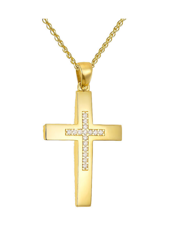 Papoulidis Jewellery Женски Златен Кръст 14 Карата Двулицев Без Верижка