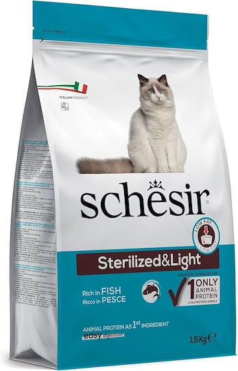 Schesir Dry Cat Food Light for Adult Cats with Fish / Tuna / Salmon 1.5kg