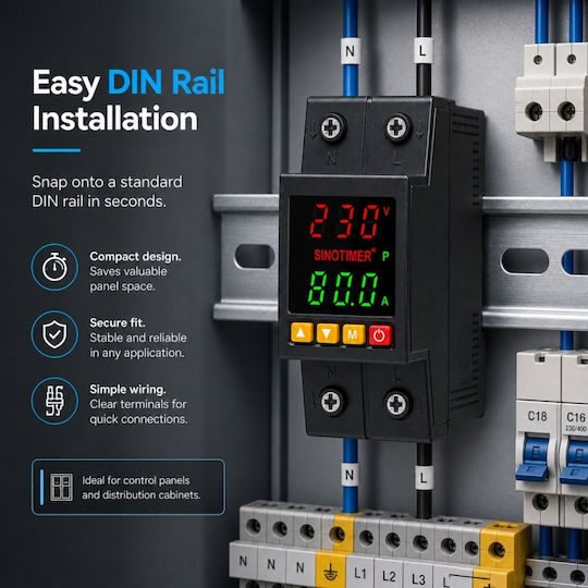 Sinotimer Instrument de Măsură pentru Panou Electric Digital pe Șină Monofazat